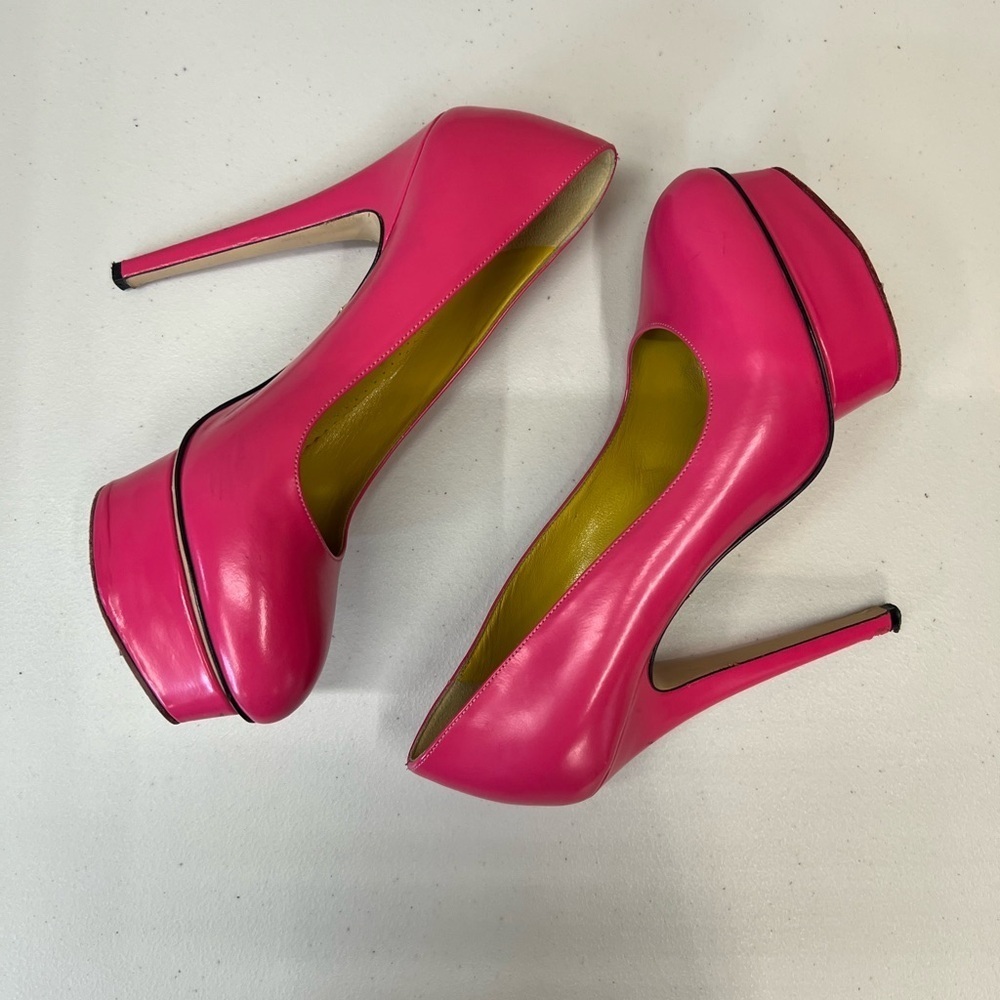 Charlotte Olympia Dolly Barbie Pink Leather Platform Stiletto Pumps Size 38.5 - Picture 6 of 11